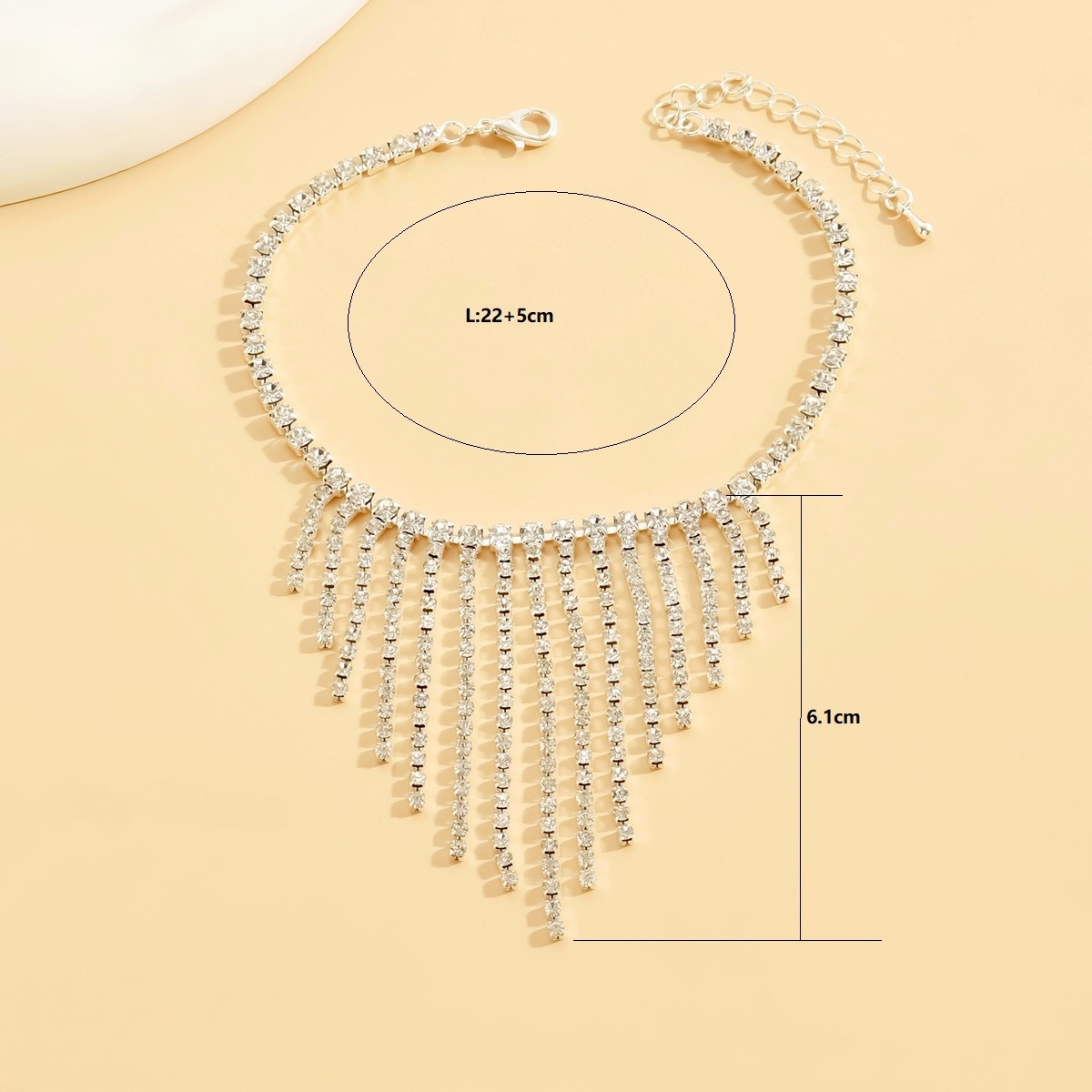 Crystal Tassel Anklet With Rhinestone Fringe Design